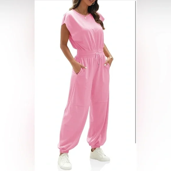 NEW- Fisoew Womens Oversized Sleeveless Crew Neck Jumpsuit - Open Back Romper - Picture 3 of 12